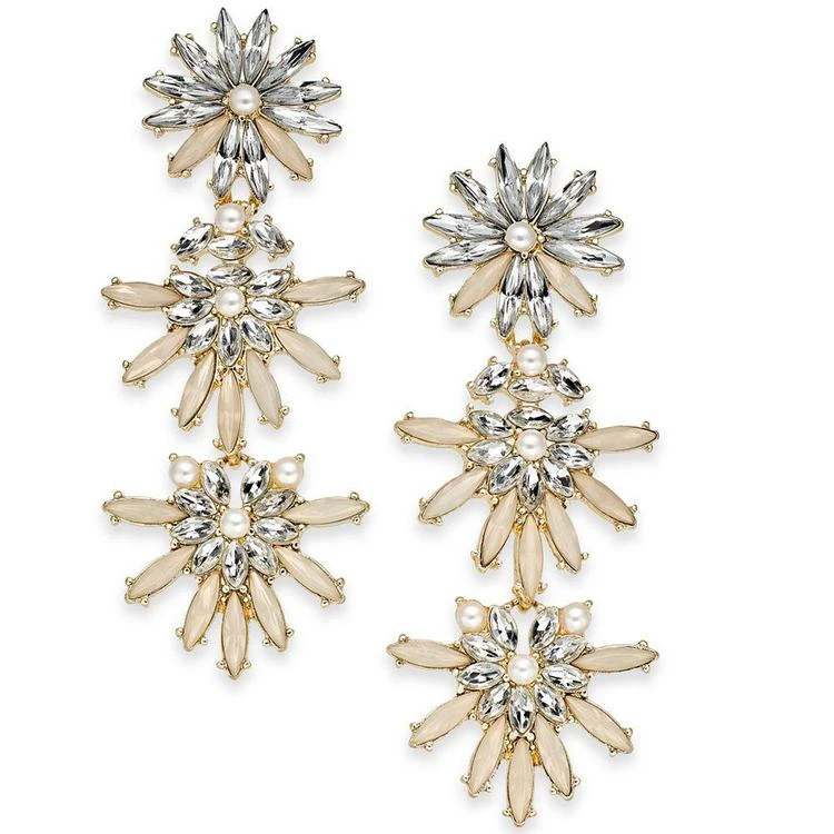 商品INC International|I.N.C. Gold-Tone Stone & Crystal Flower Triple Drop Earrings, Created for Macy's,价格¥73,第1张图片