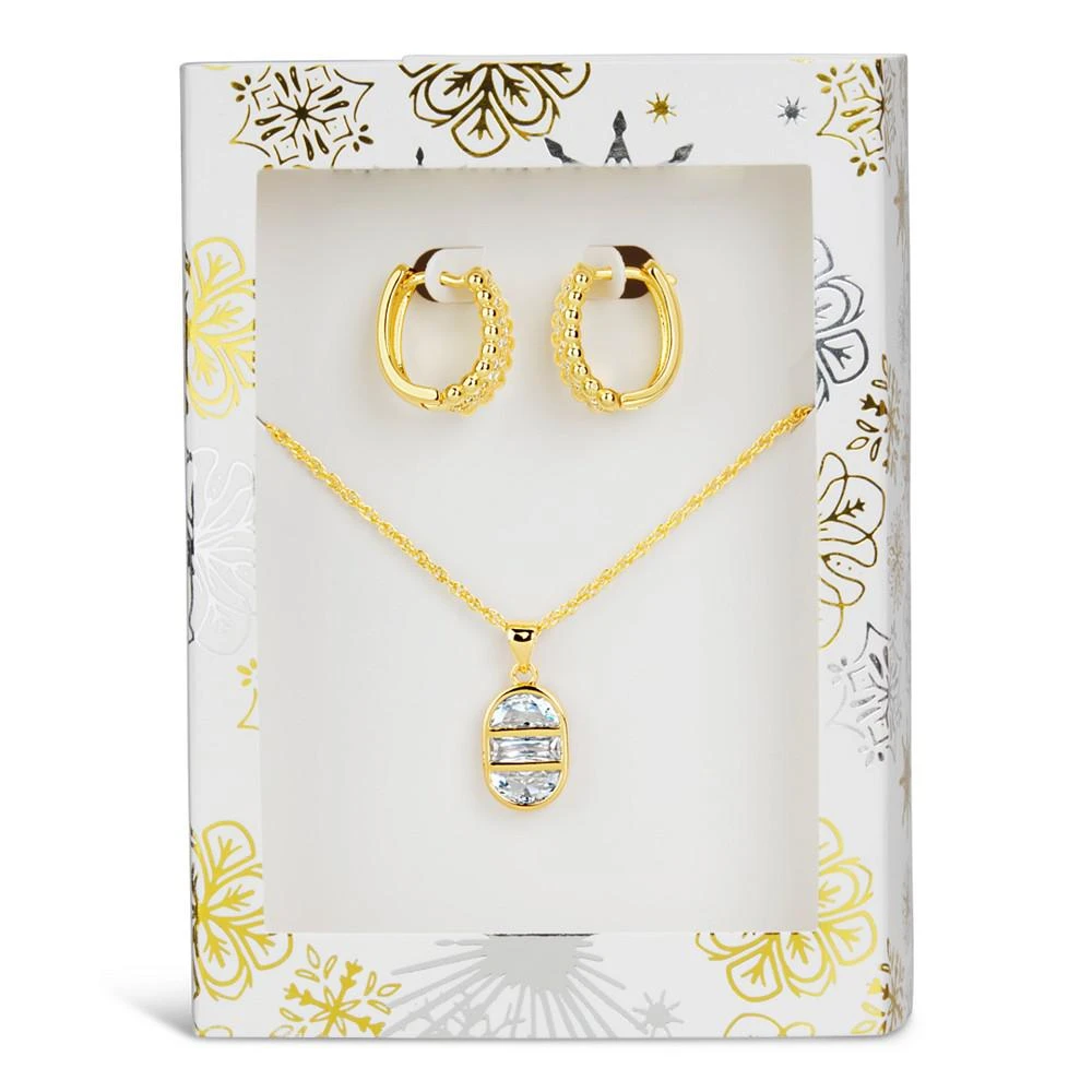 商品Sterling Forever|Hoop and Cubic Zirconia Pendanet Necklace Peace & Joy Gift Set,价格¥355,第1张图片