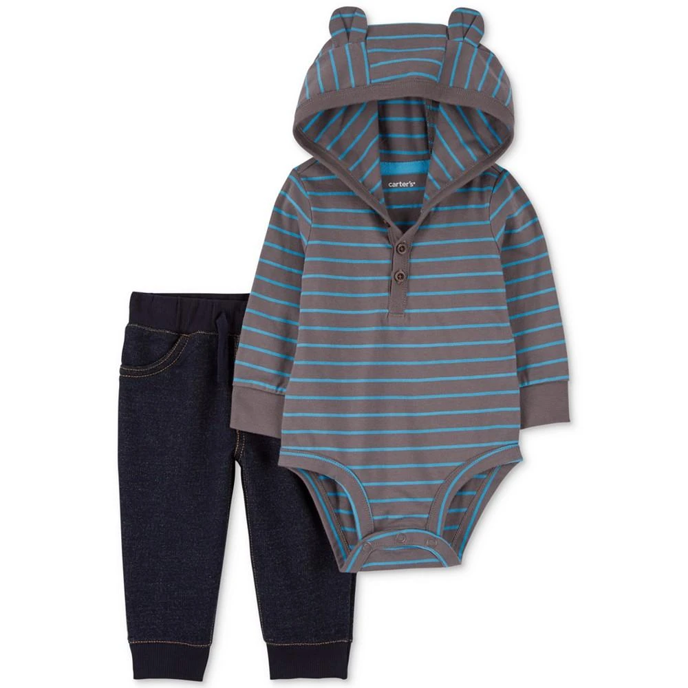 商品Carter's|Baby Boys 2-Pc. Stripe Hooded Bodysuit & Pants Set,价格¥62,第1张图片