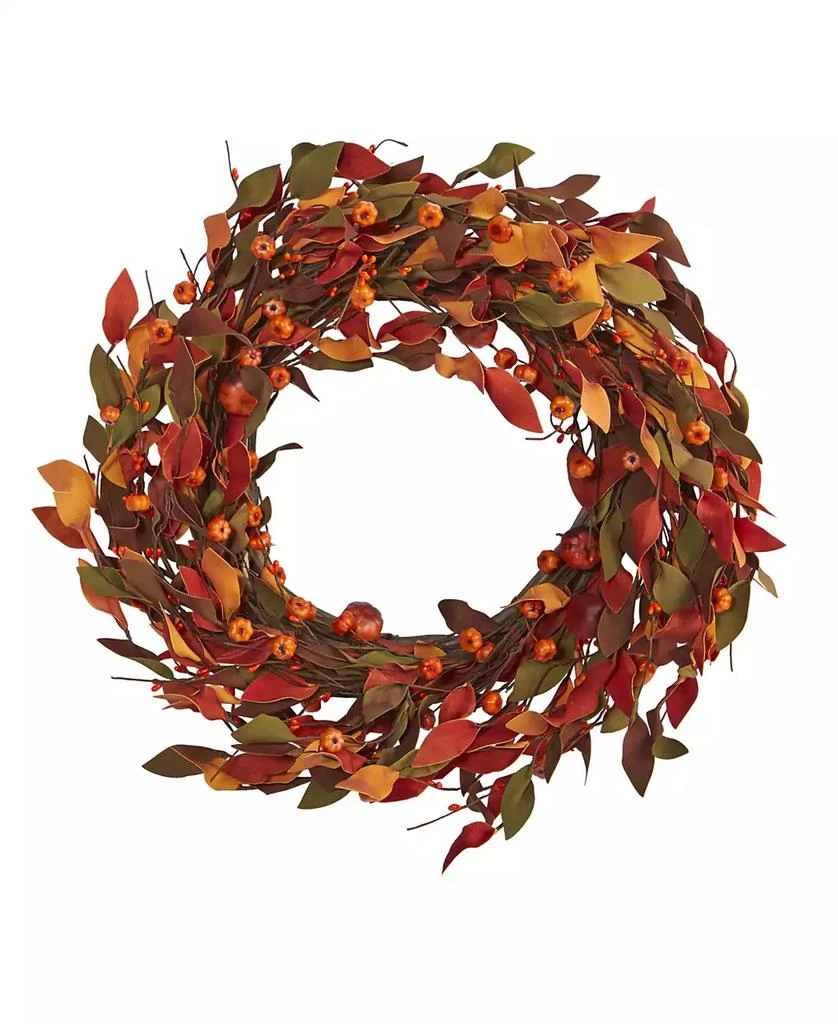 商品NEARLY NATURAL|Harvest Leaf and Mini Pumpkin Artificial Wreath,价格¥476,第1张图片