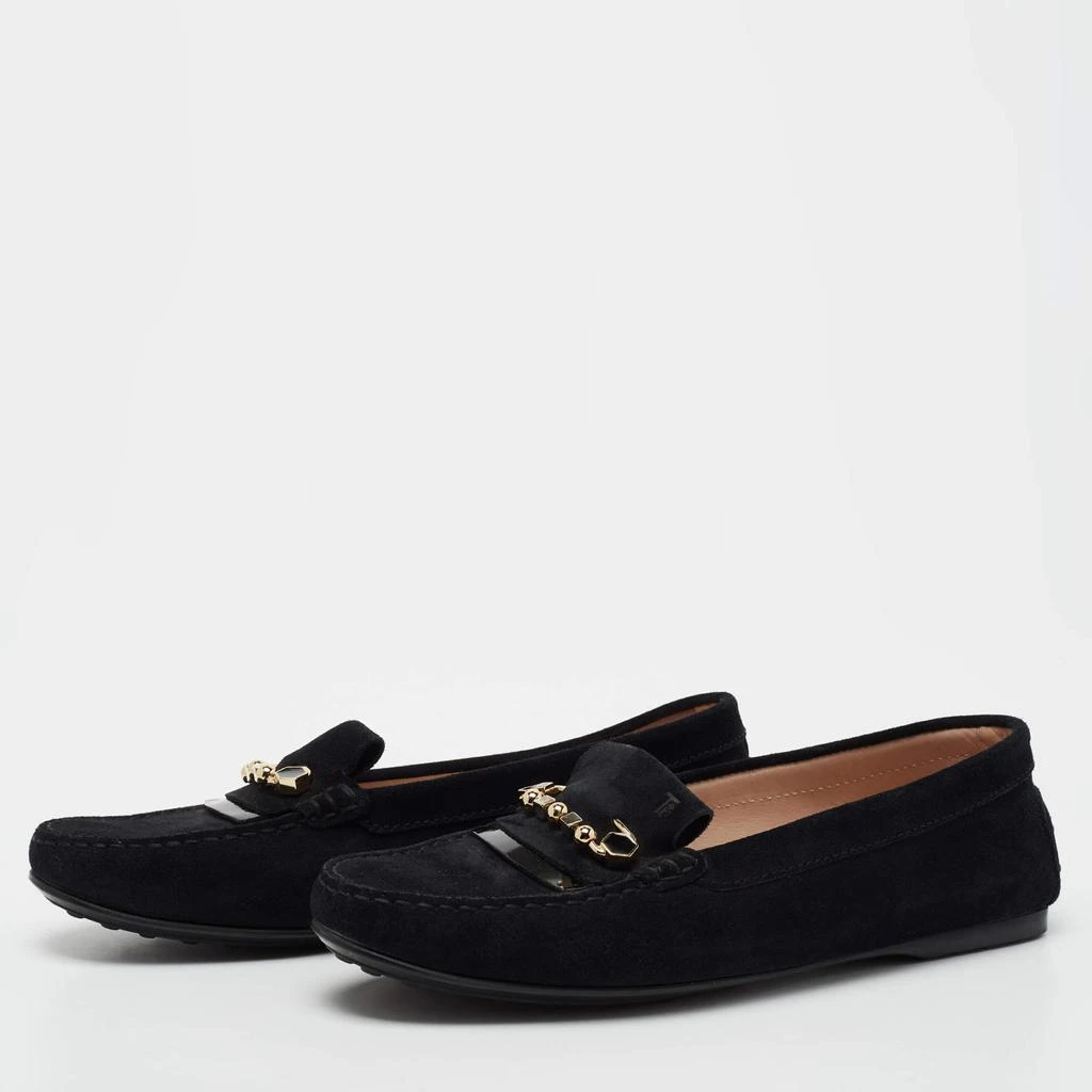 商品[二手商品] Tod's|Tod's Black Suede Safety Pin Slip-On Loafers Size 38,价格¥1066,第2张图片详细描述
