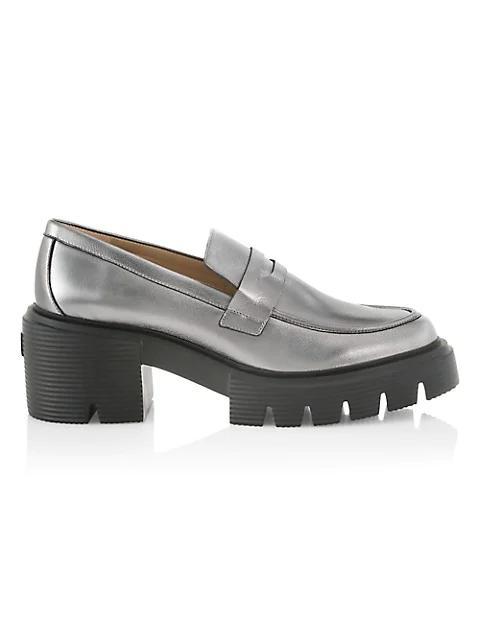 商品Stuart Weitzman|Soho Metallic Leather Lug-Sole Loafers,价格¥3683,第1张图片