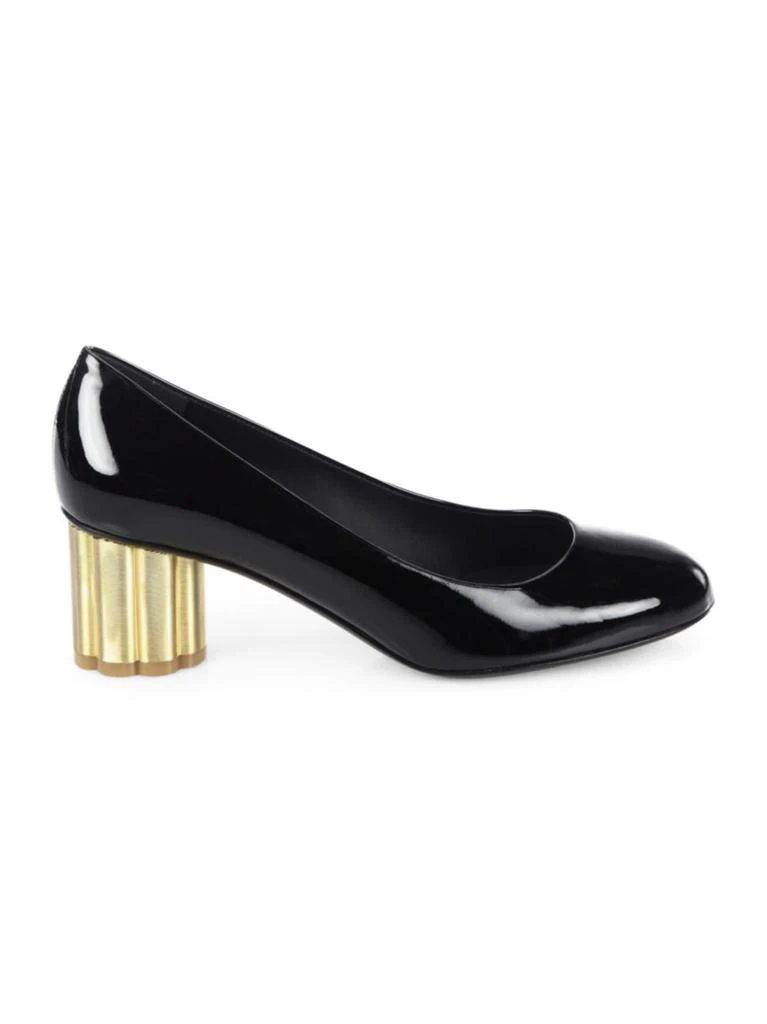 商品Salvatore Ferragamo|Lucca Patent Leather Flower Heel Pumps,价格¥2676,第1张图片