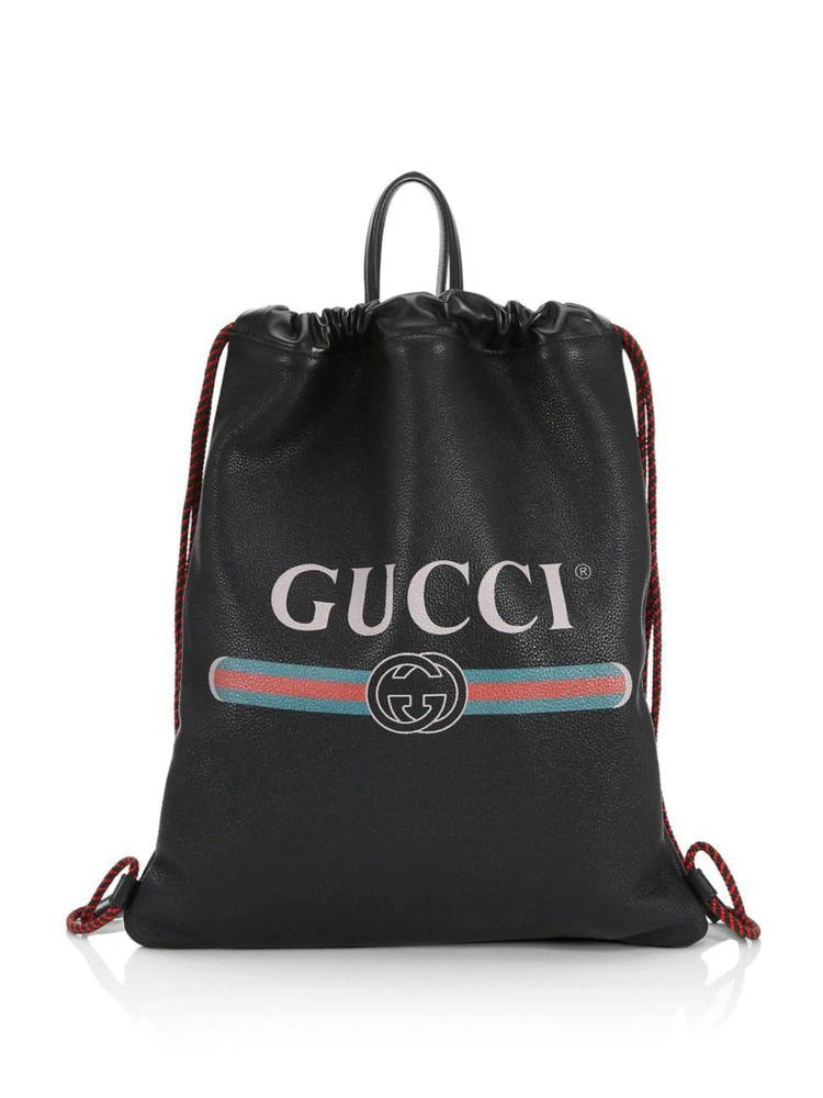 商品Gucci|Logo Accent Leather Drawstring Bag,价格¥14174,第1张图片