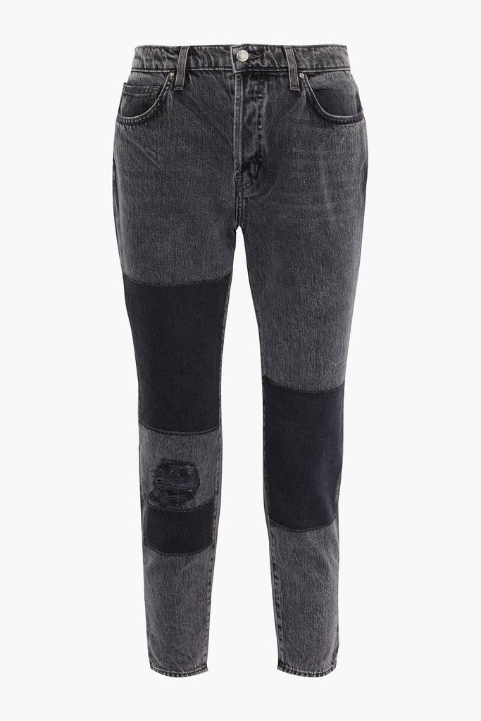 Lep patchwork distressed mid-rise slim-leg jeans商品第1张图片规格展示