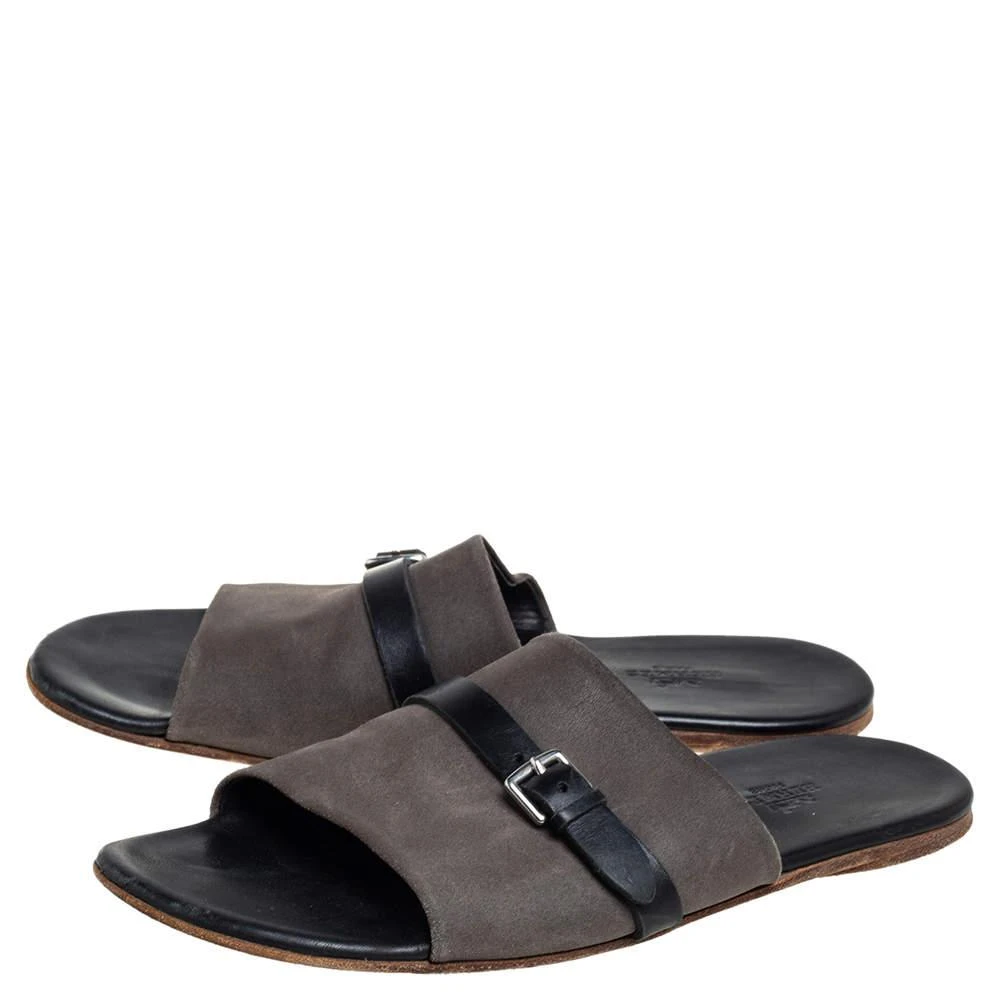 商品[二手商品] Hermes|Hermes Grey/Black Suede And Leather Slide Sandals Size 41,价格¥1293,第4张图片详细描述