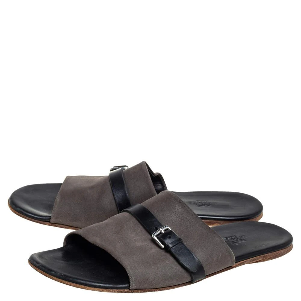 商品[二手商品] Hermes|Hermes Grey/Black Suede And Leather Slide Sandals Size 41 ,价格¥1257,第4张图片详细描述