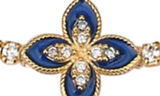 商品Gabi Rielle|14K Gold Plated Sterling Silver Blue Flower CZ Tennis Bracelet,价格¥398,第2张图片详细描述