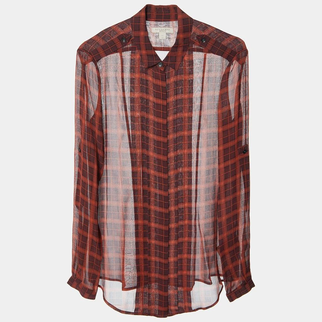 商品[二手商品] Burberry|Burberry Brit Brick Red Plaid Check Silk Crepe Pleated Shirt XS,价格¥990,第1张图片