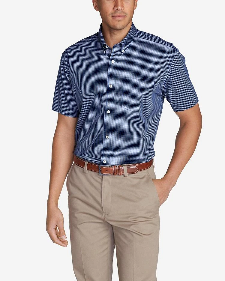 Men's Wrinkle-Free Relaxed Fit Short-Sleeve Pinpoint Oxford Shirt - Blues 商品