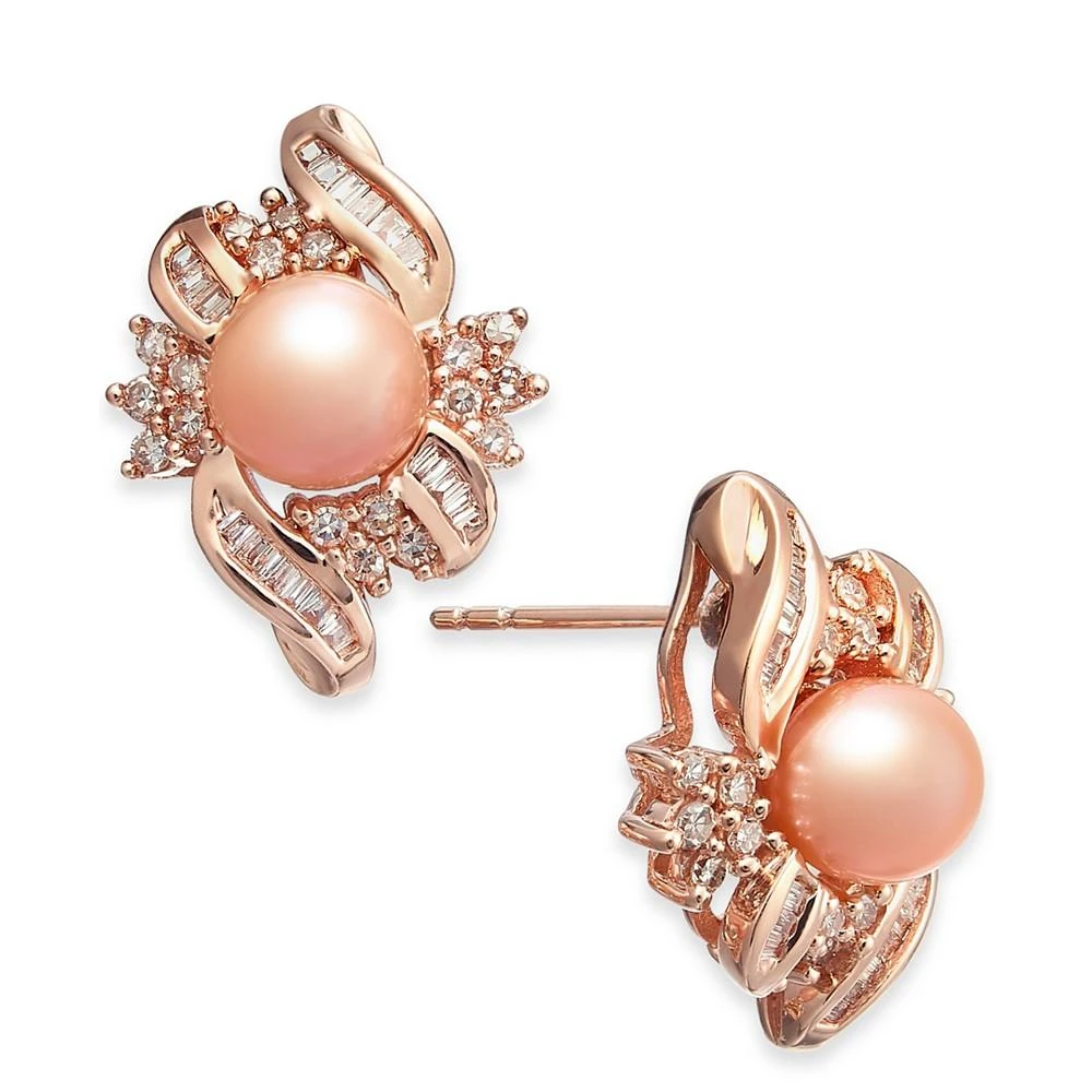 商品Macy's|Pink Cultured Freshwater Pearl (6-1/2 mm) & Diamond (1/2 ct. t.w.) Stud Earrings in 14k Rose Gold,价格¥16896,第2张图片详细描述