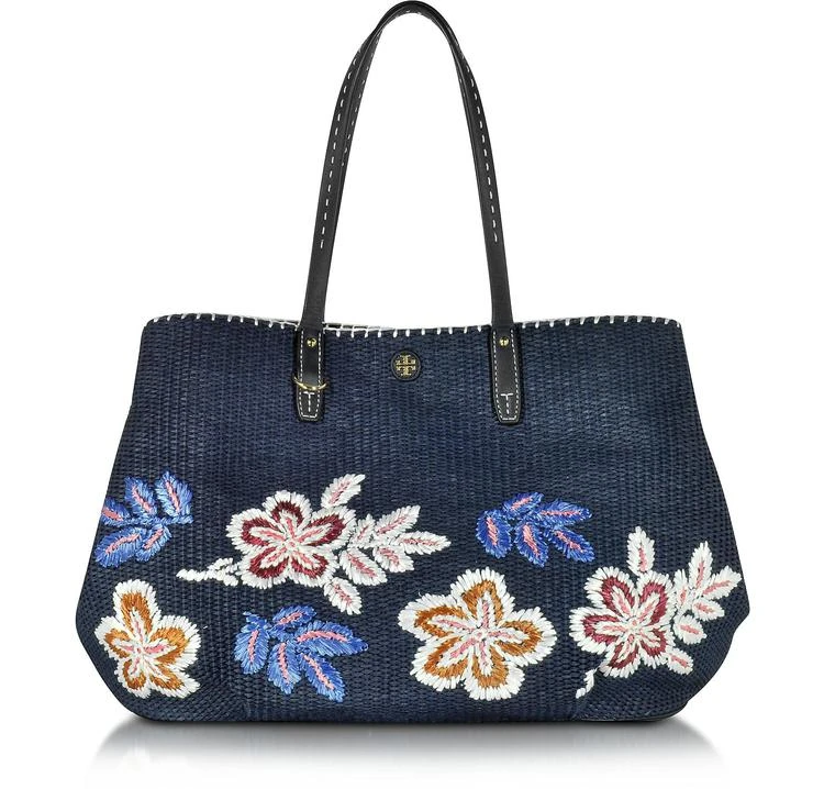 商品Tory Burch|Tory Burch Kerrington Tory 海军蓝色稻草方形手提包,价格¥2081,第1张图片