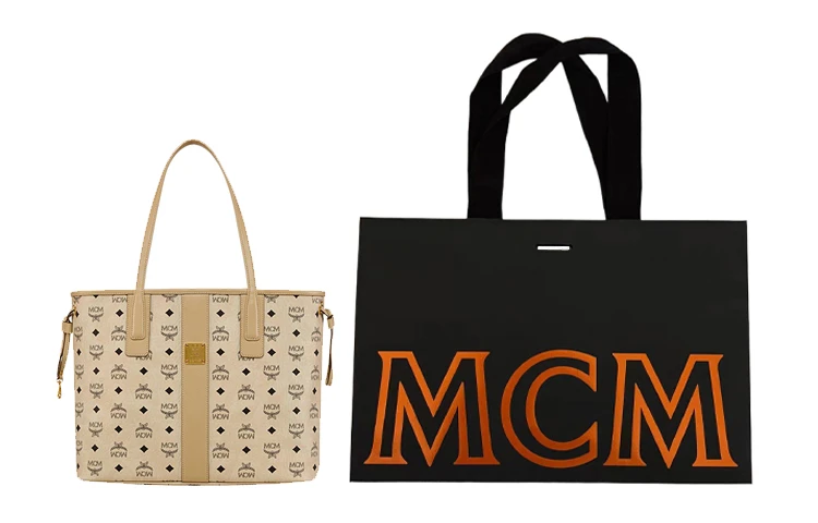 商品[国内直发] MCM|Liz Visetos 老花满印内衬大容量帆布字母包托特包Tote包购物袋单肩包手提包 中号 女款 米色拼黑色,价格¥3891,第6张图片详细描述