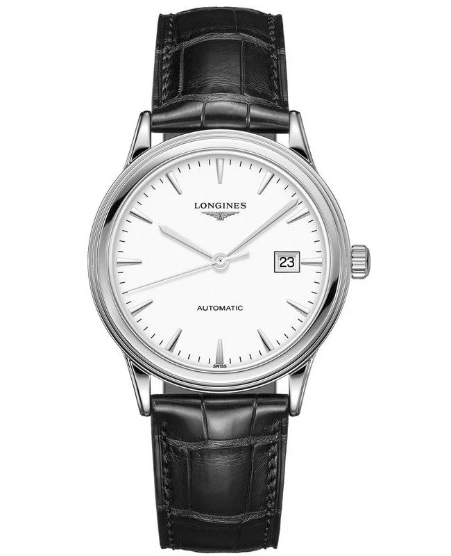 商品Longines|Longines Flagship Automatic White Dial Black Leather Strap Unisex Watch L4.984.4.12.2,价格¥10310,第1张图片