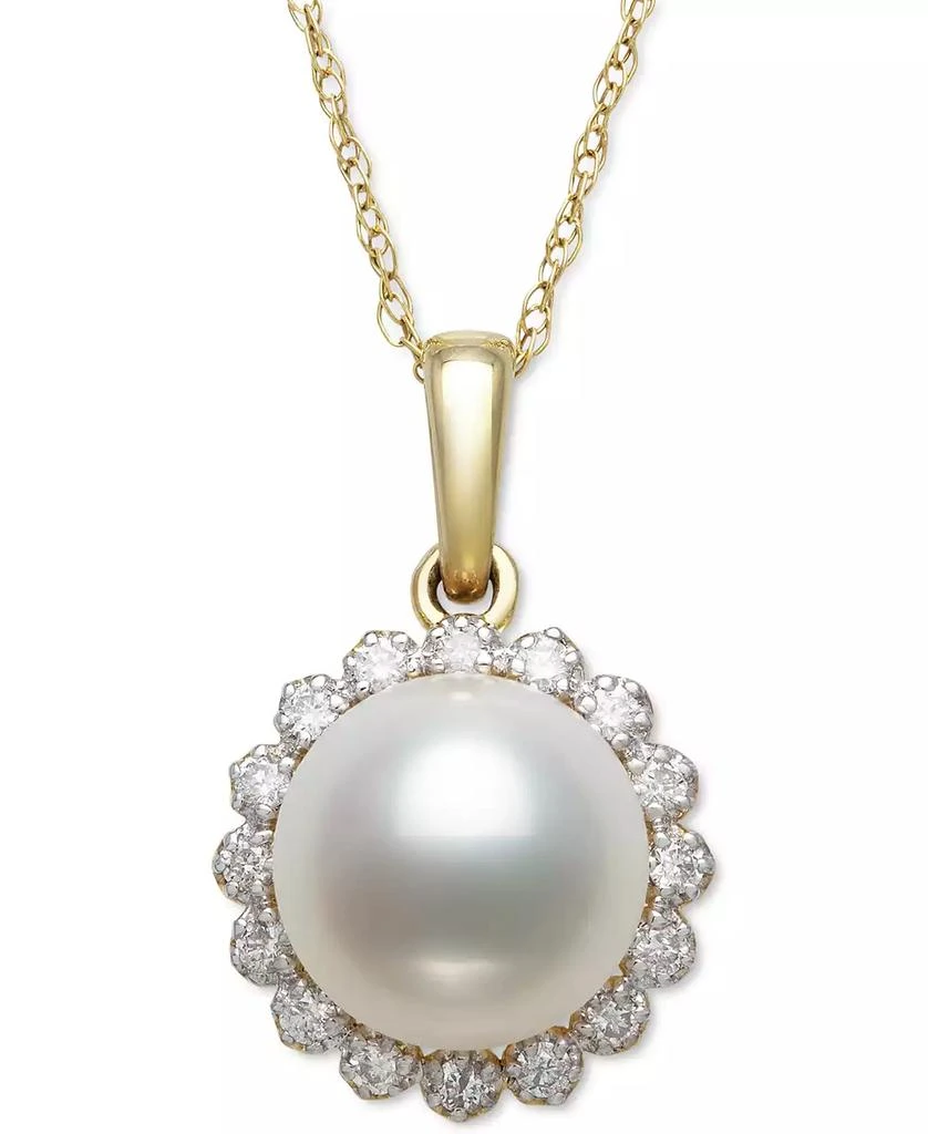 商品Belle de Mer|Cultured Freshwater Pearl (7mm) & Diamond (1/8 ct. t.w.) Halo 18" Pendant Necklace in 14k Gold. Created for Macy's,价格¥11648,第1张图片