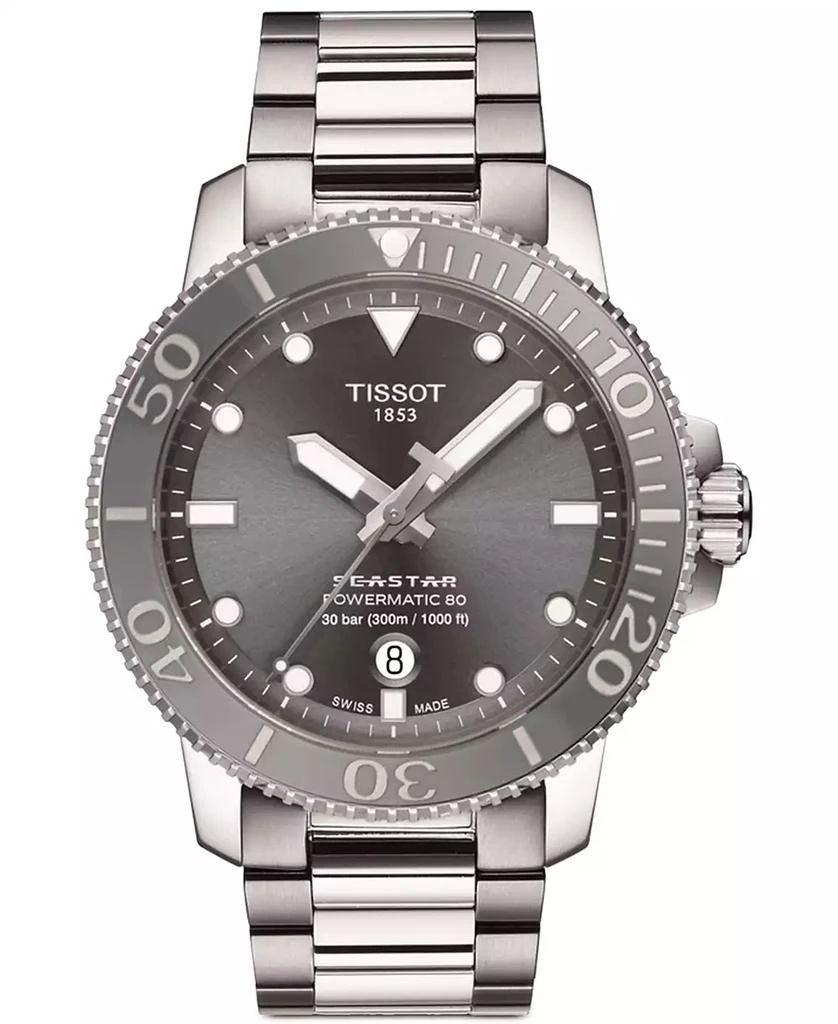 商品Tissot|Men's Seastar 1000 Powermatic 80 Automatic Stainless Steel Bracelet Watch 43mm,价格¥6307,第1张图片