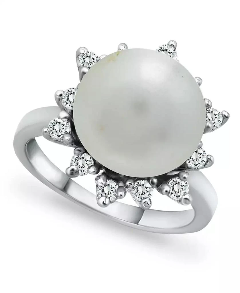 商品Macy's|Imitation Pearl and Cubic Zirconia Halo Ring in Silver Plate,价格¥186,第1张图片