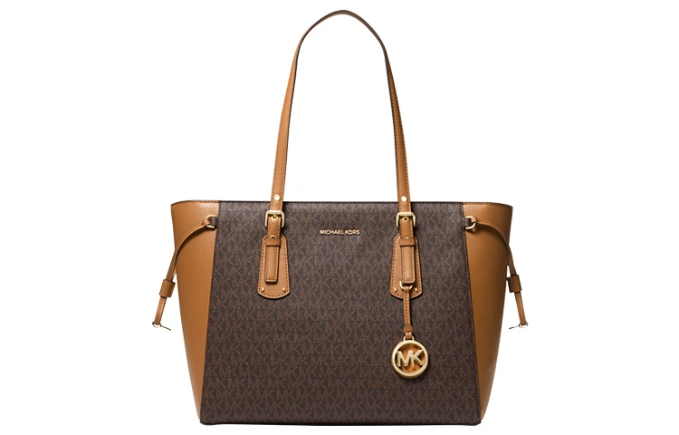 商品[国内直发] Michael Kors|迈克高仕 MK Voyager 老花满印通勤复古经典款 牛皮 托特包Tote包购物袋单肩手提包 中号 女款 深棕色,价格¥1686,第1张图片