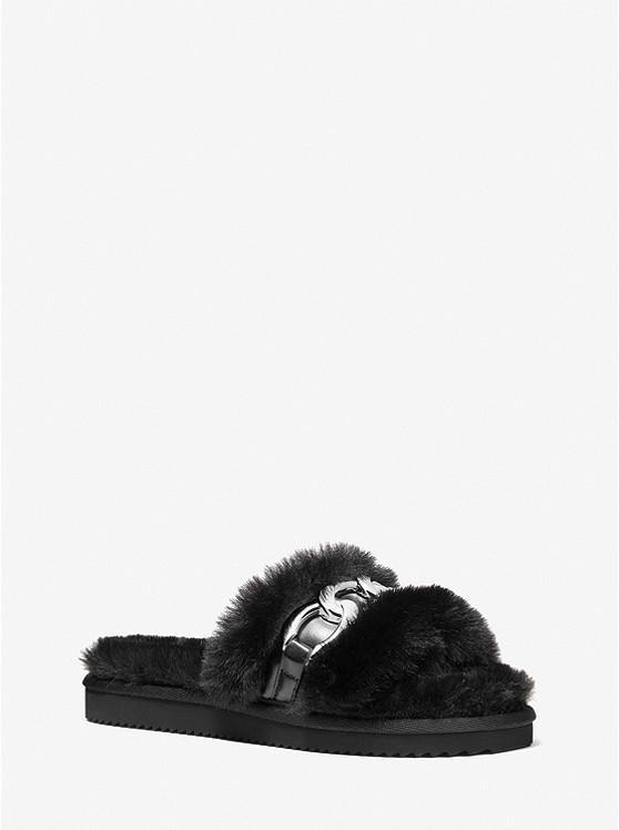 商品Michael Kors|Scarlett Chain Link Faux Fur Slide Sandal,价格¥585,第1张图片