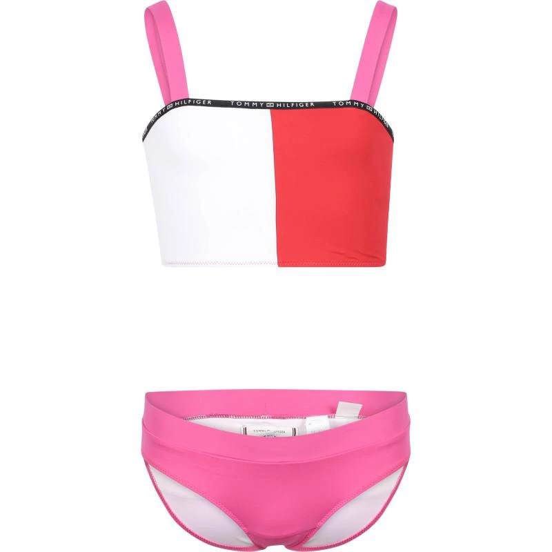 商品Tommy Hilfiger|Logo sporty bikini in pink red and white,价格¥468,第1张图片