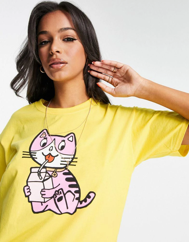 商品New Love Club|New Love Club oversized t-shirt with cat graphic in yellow,价格¥144,第1张图片