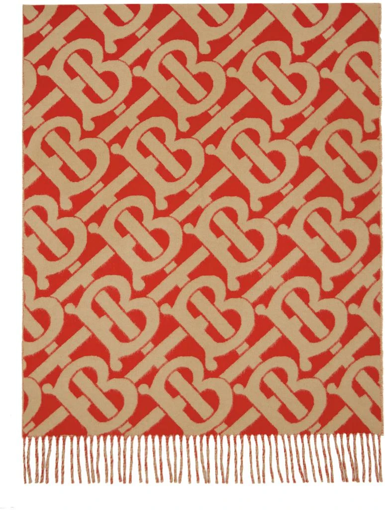 商品Burberry|红色 & 黄褐色 Jacquard Monogram 围巾,价格¥6438,第1张图片详细描述