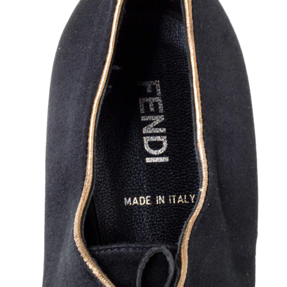 Fendi Black Satin Platform Peep Toe Lace Up Ankle Booties Size 37商品第7张图片规格展示