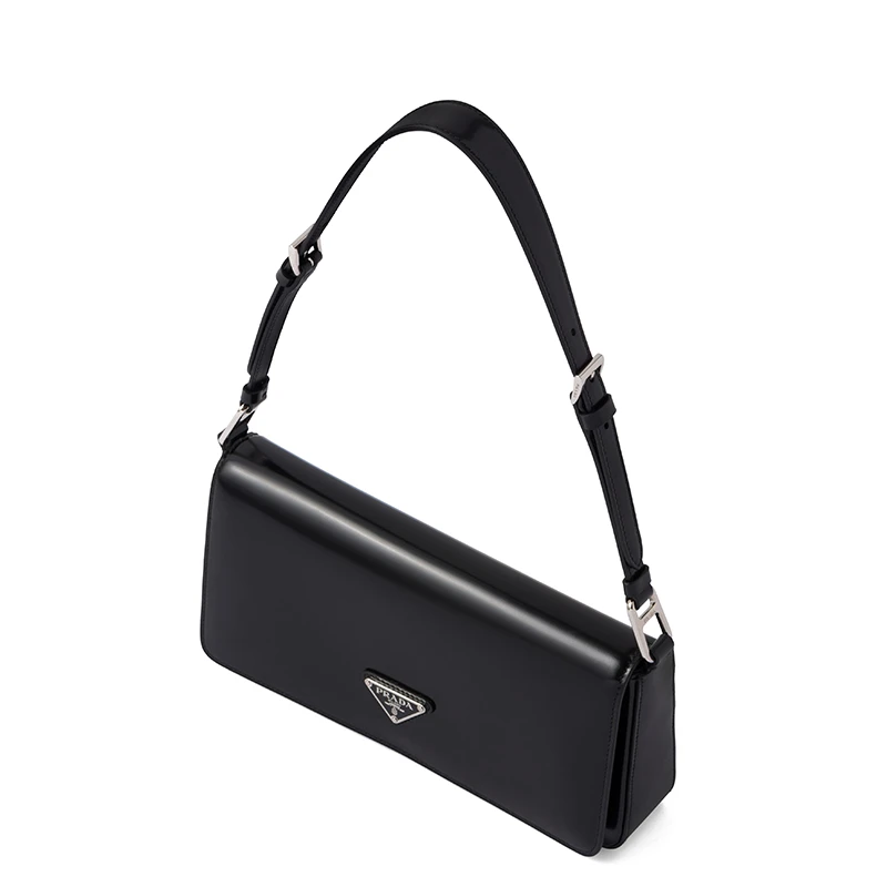 PRADA/普拉达 22春夏新款Femme系列 女士黑色亮面皮革银扣金属三角形徽标单肩斜跨手提包1BD323_ZO6_F0002_V_HOO 商品