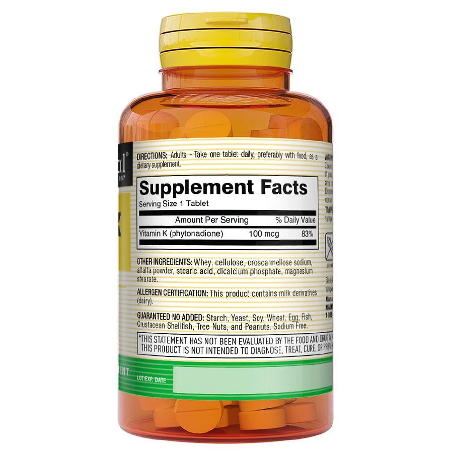 商品Mason Natural|Vitamin K, 100 mcg, Tablets,价格¥24,第3张图片详细描述