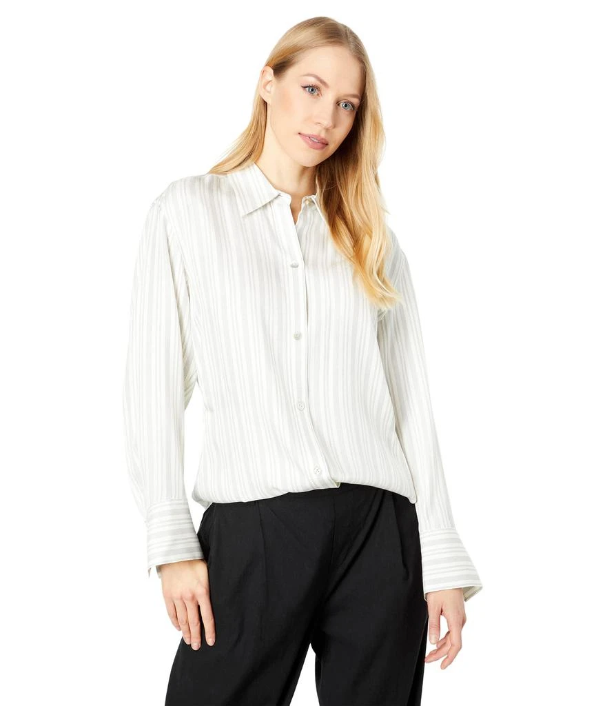 商品Vince|Stripe Sculpted Long Sleeve Silk Blouse,价格¥1662,第1张图片