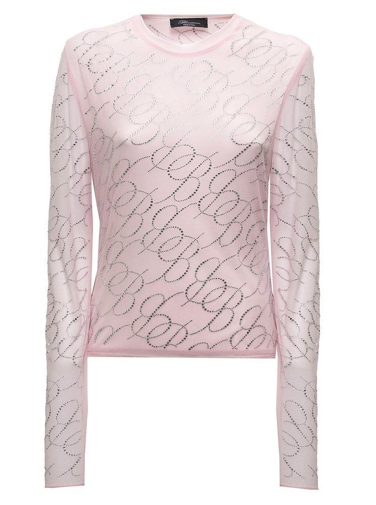 商品BLUMARINE|Blumarine Tulle Rhinestone Monogram Embellished Top,价格¥1950-¥3052,第1张图片