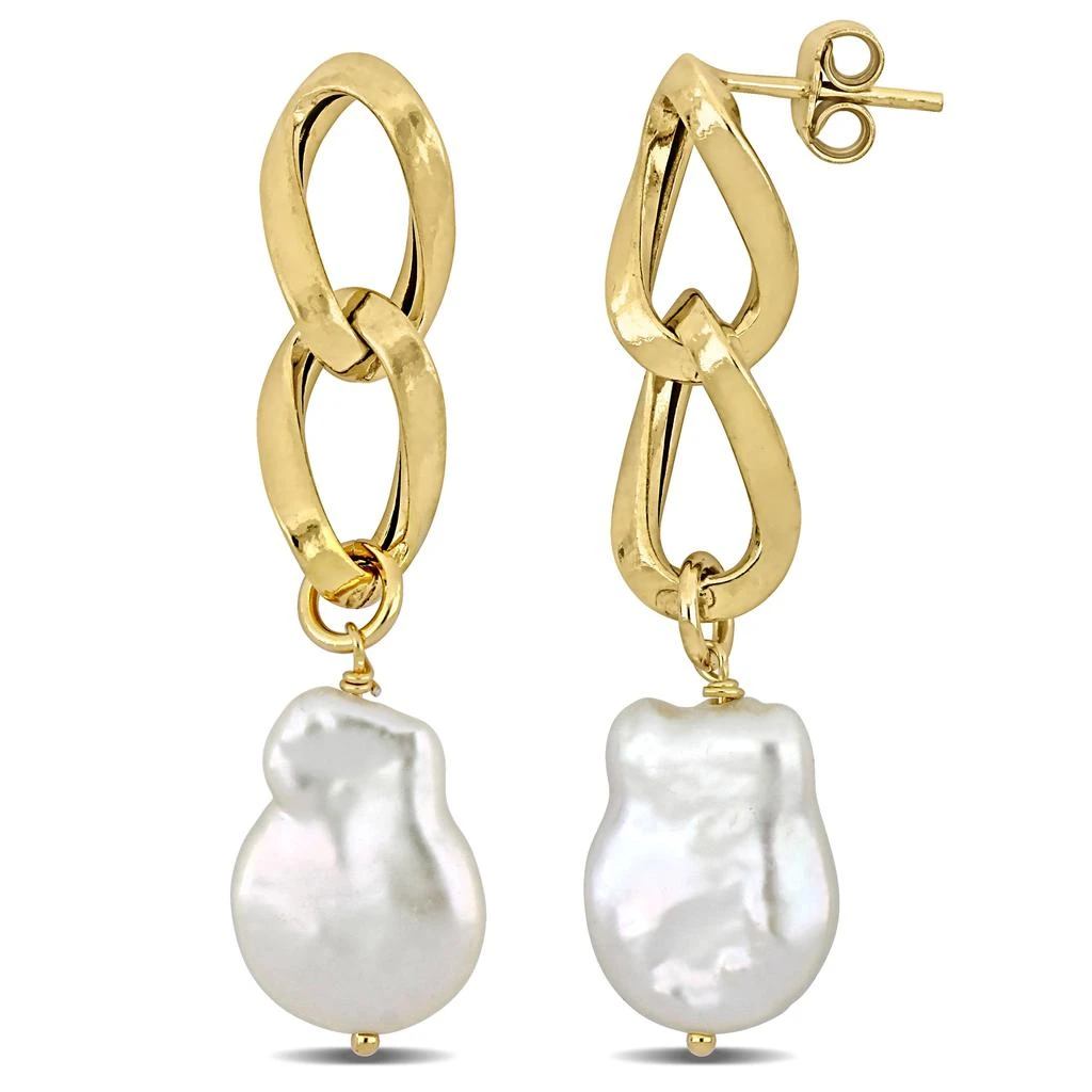 商品Mimi & Max|12-13mm Cultured Freshwater Keshi Pearl Link Drop Earrings in Yellow Plated Sterling Silver,价格¥501,第1张图片