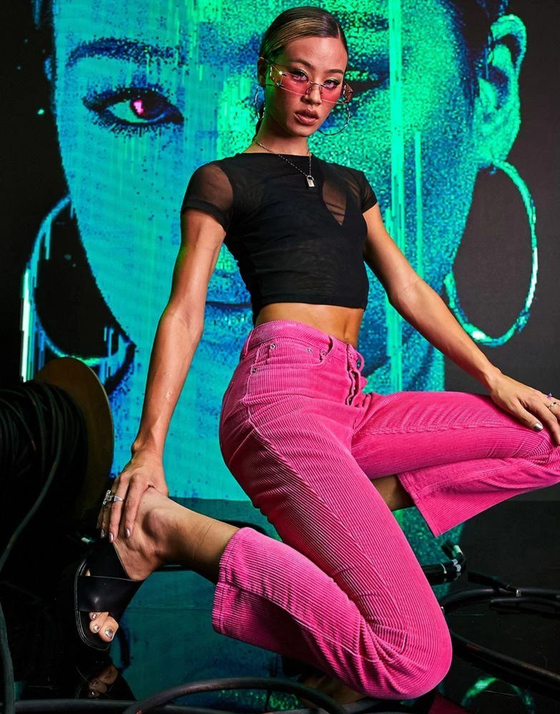 商品ASOS|ASOS DESIGN low rise rigid  flare jean in pink cord,价格¥156,第4张图片详细描述