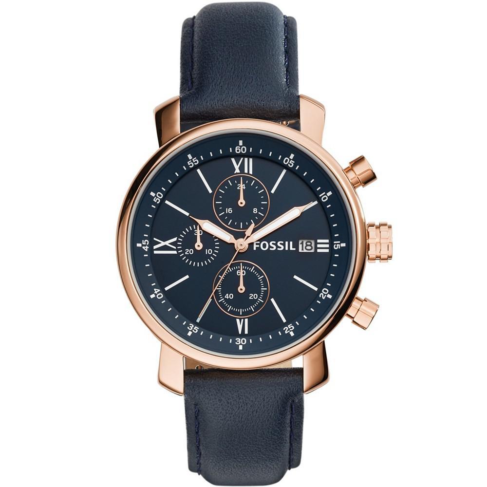 商品Fossil|Men's Rhett Chronograph Blue Leather Watch 42mm,价格¥951,第1张图片