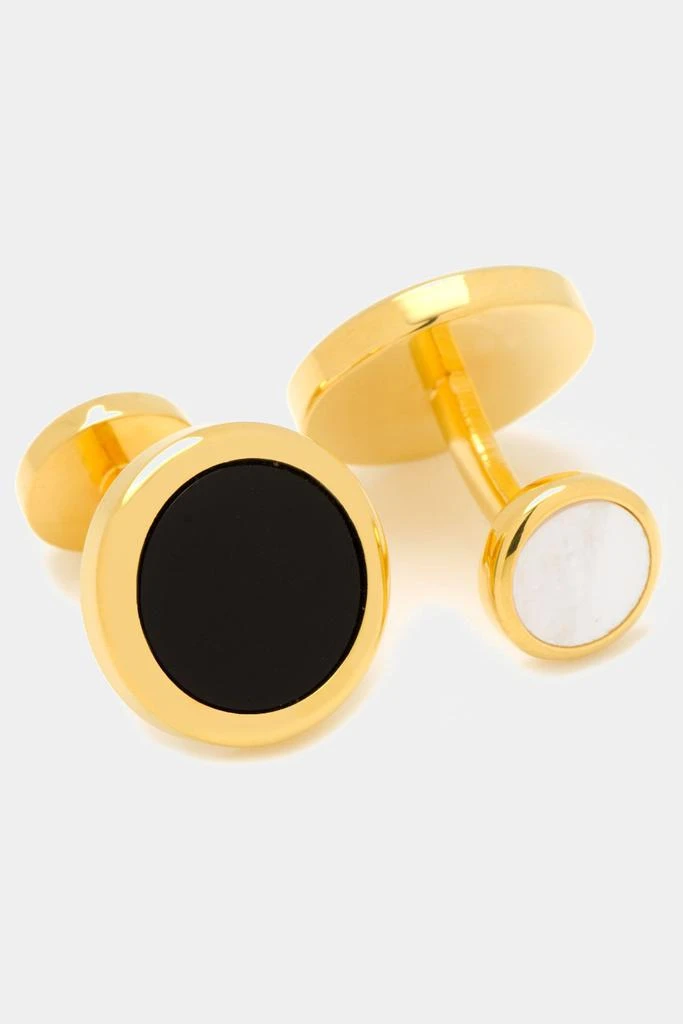 Double Sided Gold Onyx Round Beveled Stud Set 商品