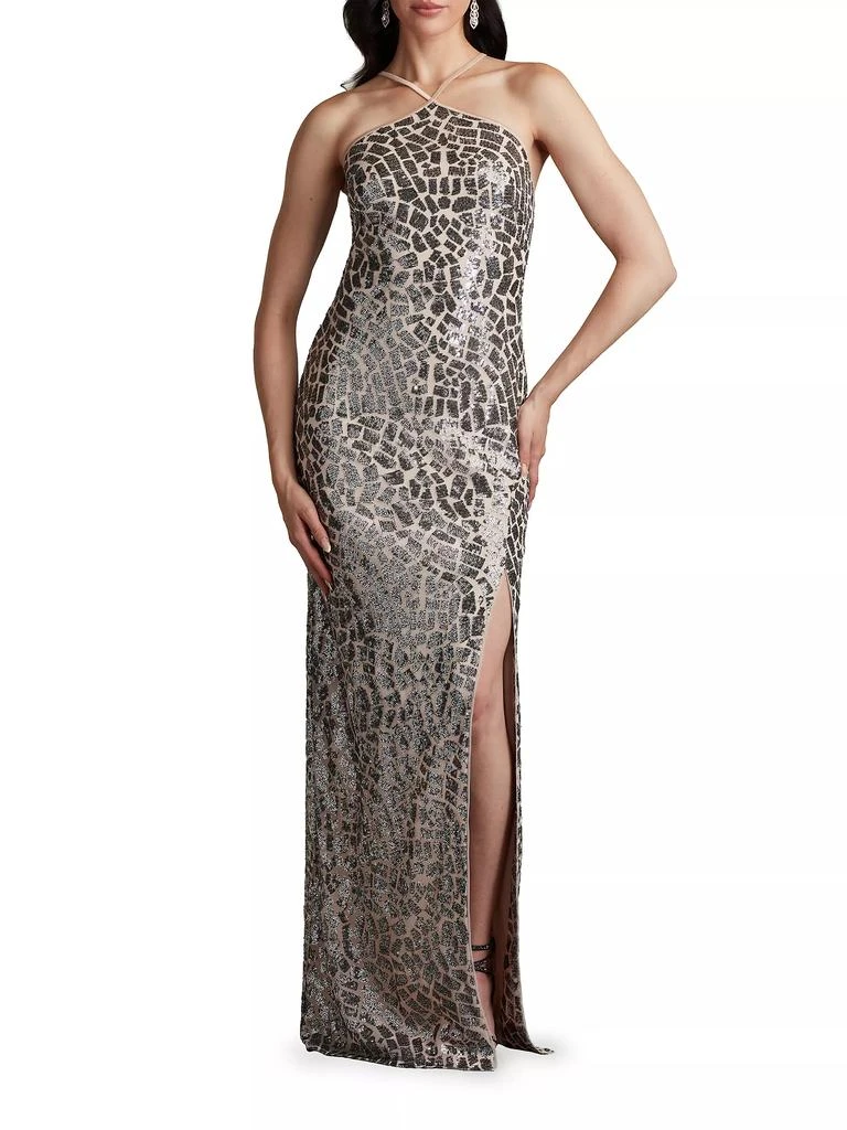 商品Sho by Tadashi Shoji|Sequined Crisscross Halter Gown,价格¥2090,第3张图片详细描述