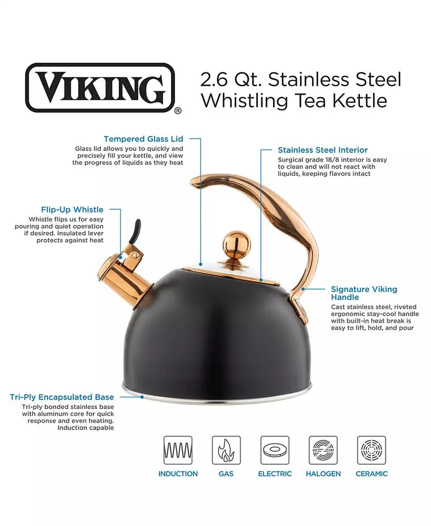 商品Viking|Stainless Steel 2.6-Quart Black Tea Kettle with Copper Handle,价格¥772,第4张图片详细描述