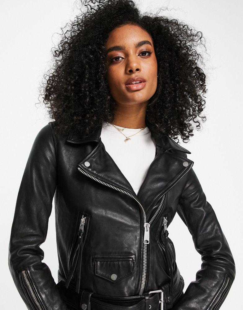 AllSaints Luna oversized leather biker jacket in black商品第3张图片规格展示
