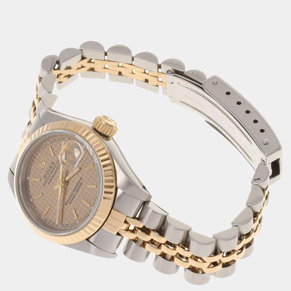 Rolex Champagne 18k Yellow Gold And Stainless Steel Datejust 69173 Automatic Women's Wristwatch 26 mm商品第3张图片规格展示