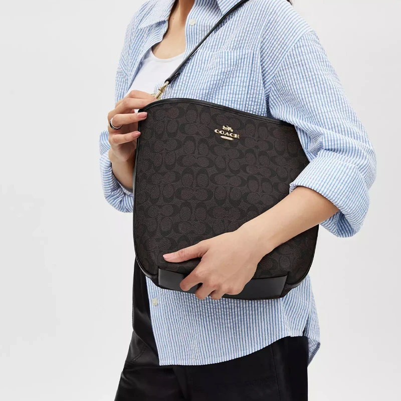 商品[国内直发] Coach|蔻驰 City 35 肩带可拆卸 帆布拼皮革 手提包 大号 女款 黑色,价格¥2001,第4张图片详细描述