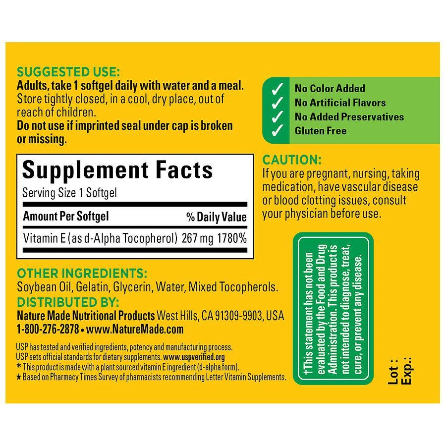 Nature Made Vitamin E 267 mg (400 IU) d-Alpha Softgels 4