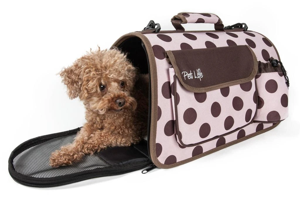 商品Pet Life|Casual Polka-Dotted Airline Approved Folding Zippered Collapsible Travel Pet Dog Carrier w/ Pouch,价格¥405,第2张图片详细描述
