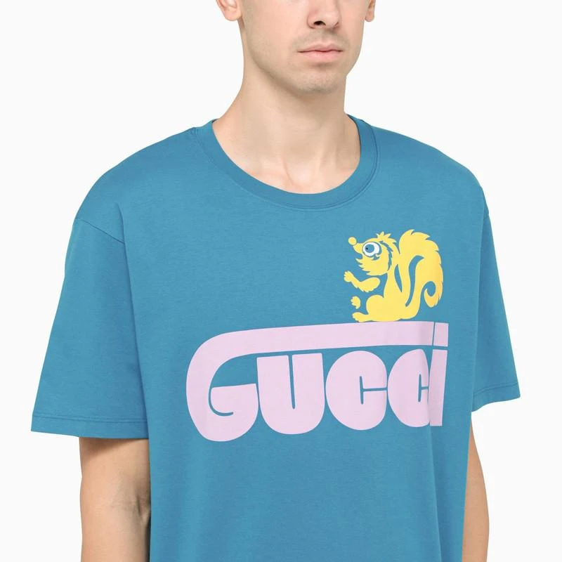 商品Gucci|Blue printed cotton T-shirt,价格¥3487,第4张图片详细描述