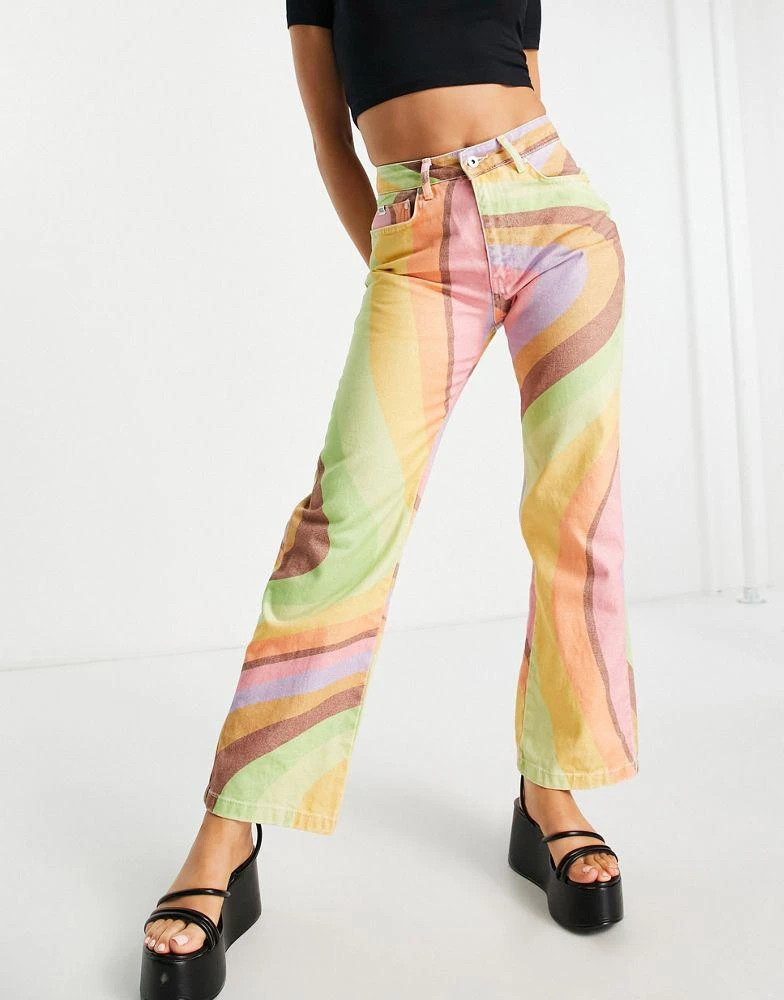 商品The Ragged Priest|The Ragged Priest high waisted straight leg jeans in retro rainbow swirl denim,价格¥384,第1张图片