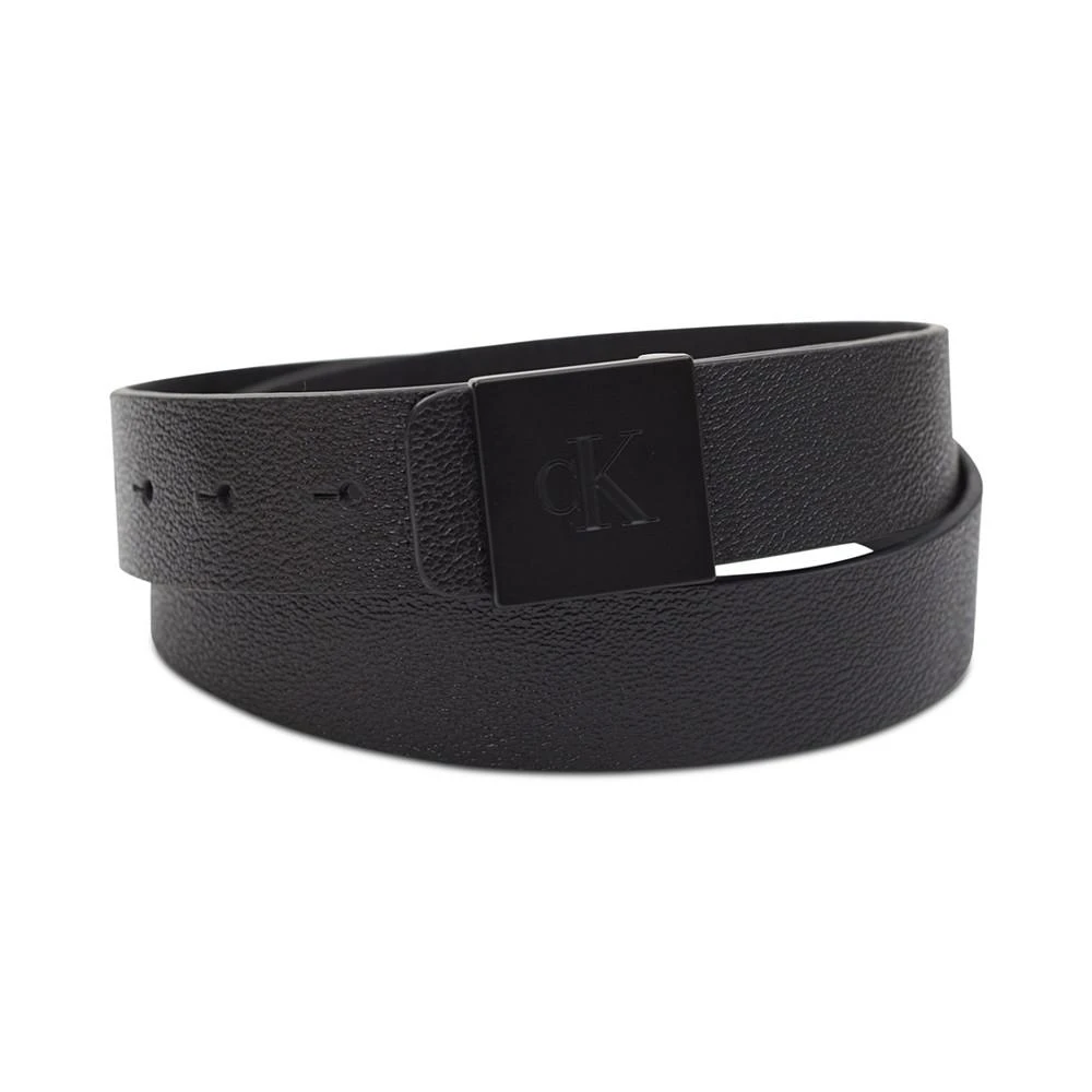 商品Calvin Klein|Men's Pebbled Leather Monogram Micro Plaque Buckle Belt,价格¥203,第1张图片