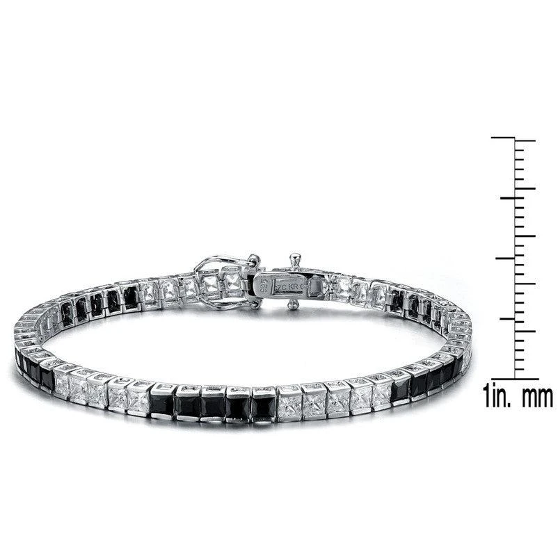 商品Genevive|Sterling Silver White Gold Plated with Colored Cubic Zirconia 5x5 Accent Bracelet,价格¥717,第3张图片详细描述