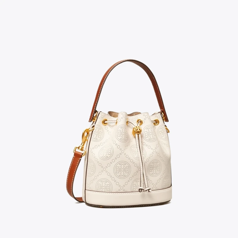 商品Tory Burch|【香港直邮】TORY BURCH汤丽柏琦 T MONOGRAM中号冲孔水桶包80768,价格¥5941,第1张图片
