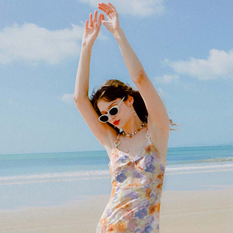 Neesha抽象油画 月季印花侧开衩法式吊带连衣裙 | Neesha Dress - Watercolor商品第4张图片规格展示