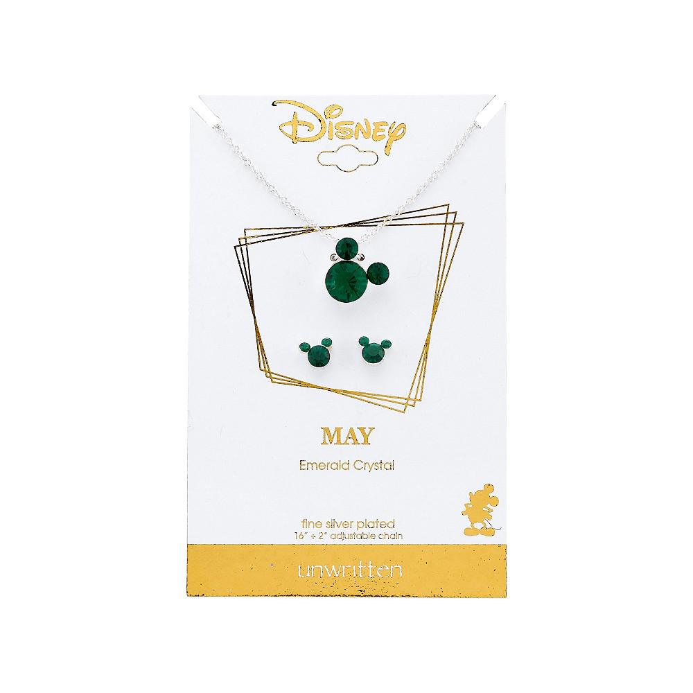 Silver Plated Crystal Birthstone Mickey Mouse Earring and Necklace Set, 16"+2" Extender商品第3张图片规格展示
