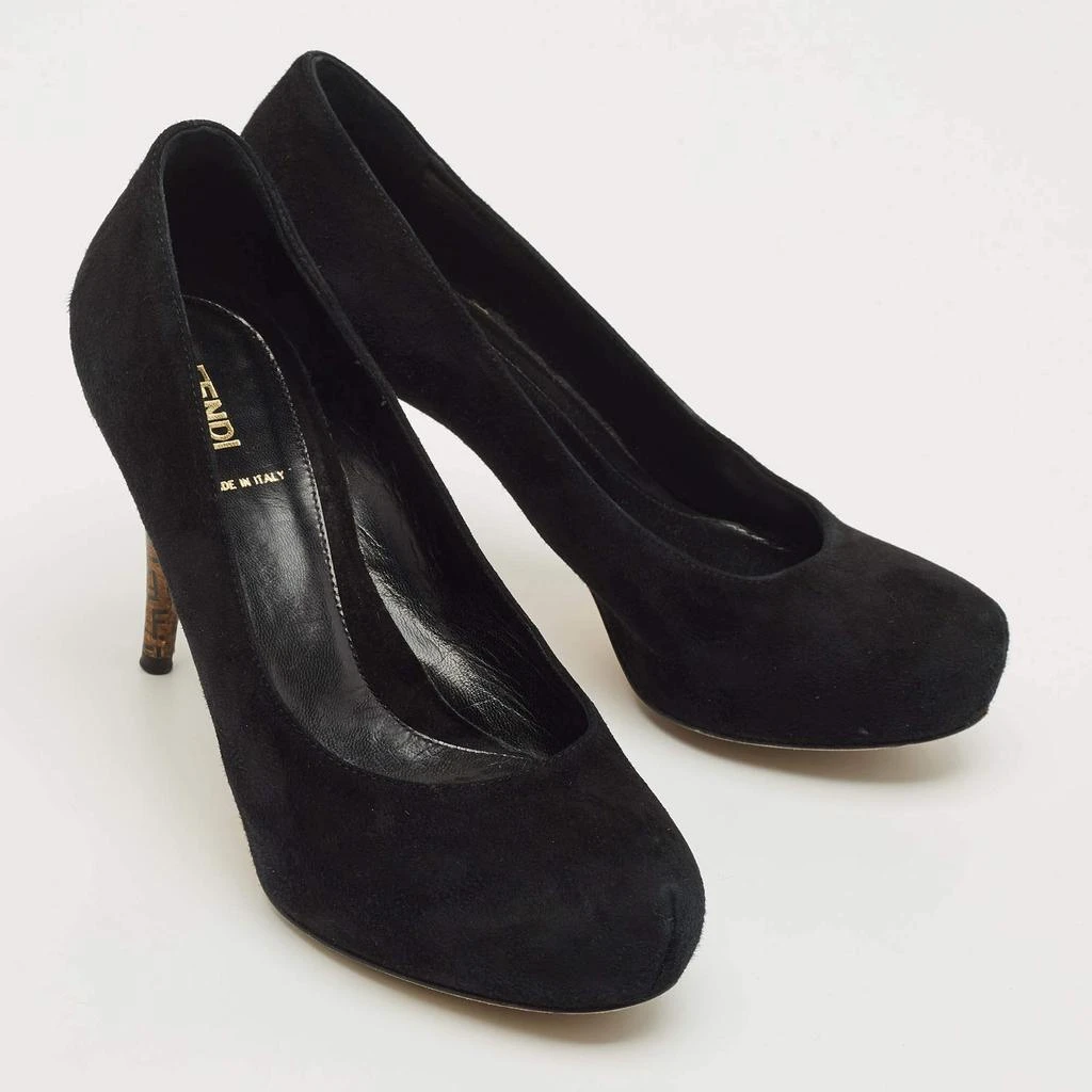 商品[二手商品] Fendi|Fendi Black Suede Platform Logo Heel Pumps Size 38,价格¥2326,第4张图片详细描述